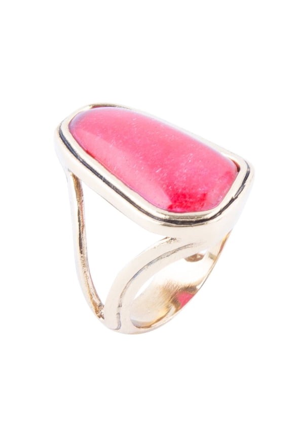 Pink Fuchsia Agate and Golden Abstract Ring