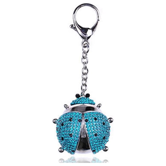 Fuchsia Aqua Spotted Ladybug Bug Insect Crystal Rhinestone Keychain
