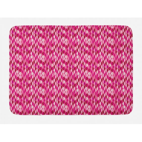 Fuchsia Bath Mat, Vertical Oval Circles Vintage Abstract Round Leaf Image, Plush Bathroom Decor Mat with Non Slip Backing, 29.5" X 17.5", Fuchsia Hot Pink, by Ambesonne