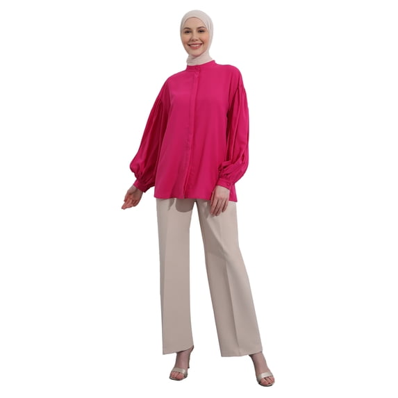 Fuchsia - Button Collar - Blouses - Refka