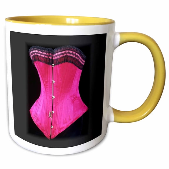 3drose, Fuchsia Corset on Black, 15oz Two-tone Yellow Mug
