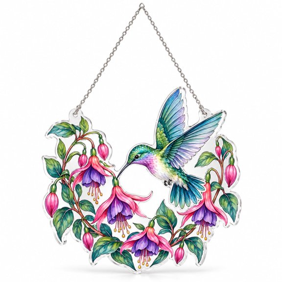 Fuchsia Cup Garden Acrylic Suncatcher Ornament for Studios, Organic Style