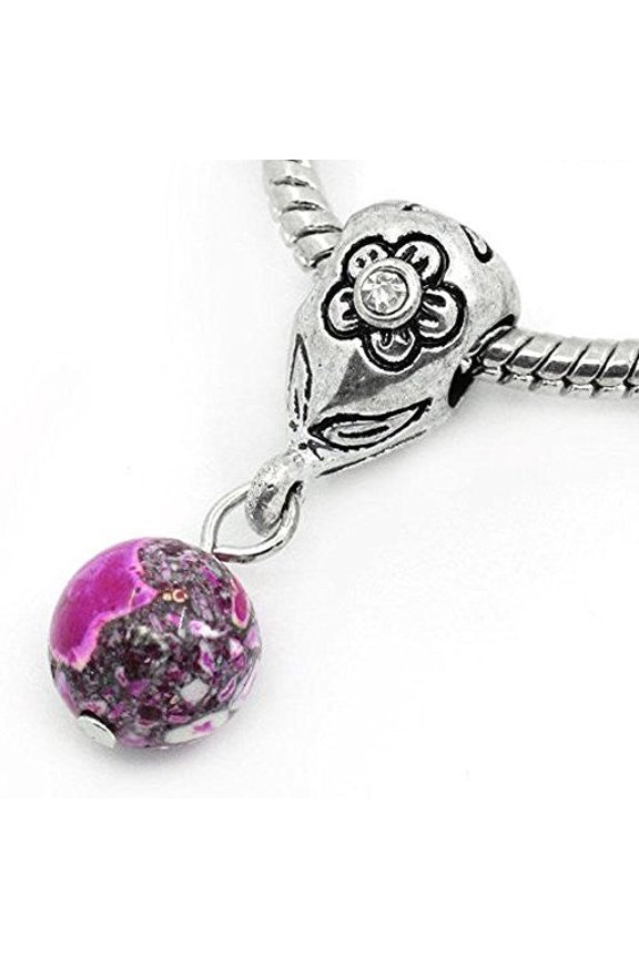 Fuchsia Dangle Ball with Rhinestones Bead Charm Spacer for Snake Chain Charm Bracelets
