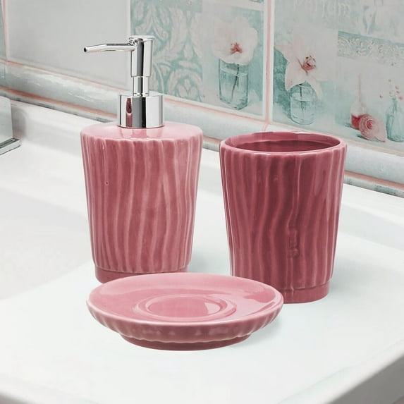 Fuchsia Dolomite Bathroom Accessories Set - Soap Dispenser, Soap Dish & Tumbler - N/A