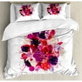 thumbnail image 1 of Fuchsia Duvet Cover Set Queen Size, Bouquet of Exotic Flowers in Tender Tone Valentine's Day, Decorative 3 Piece Bedding Set with 2 Pillow Shams, Dark Purple Pale Peach and Vermilion, by Ambesonne, 1 of 3
