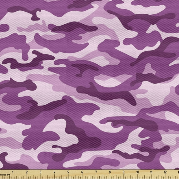 Ambesonne Fuchsia Fabric by the Yard Upholstery, Exotic Camouflage Pattern, 3 Yards, Pale Pink and Fuchsia