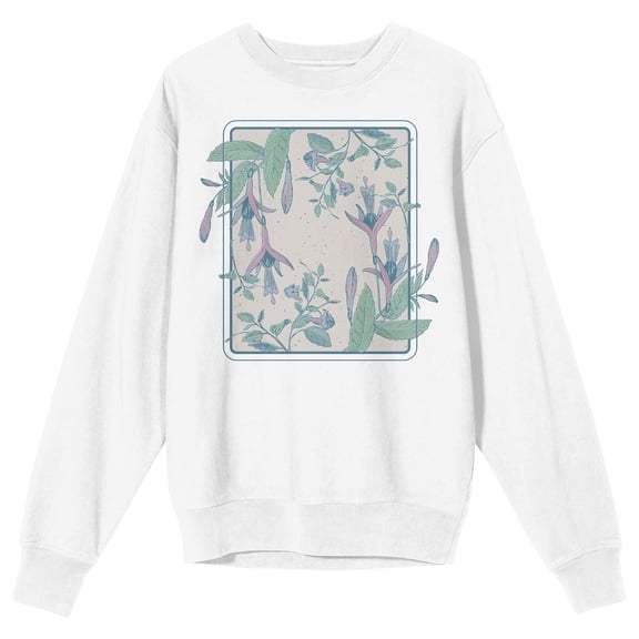 Fuchsia Flower Crew Neck Long Sleeve White Adult Sweatshirt-XXL