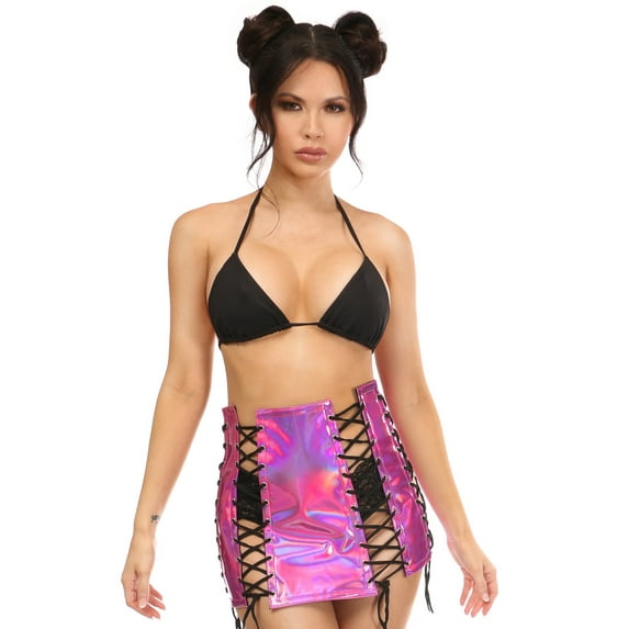 Fuchsia Holo Lace-Up Skirt