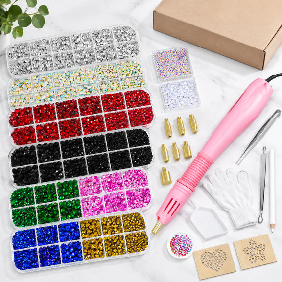 Fuchsia Hotfix Rhinestone Applicator Kit with 10000 Rhinestones and 500