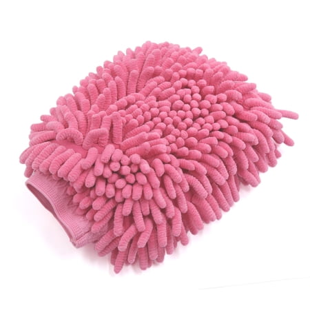 REGALWOVEN Protective Microfiber Chenille Car Wash Glove Anti Scratch for Auto Vehicle Fushcia