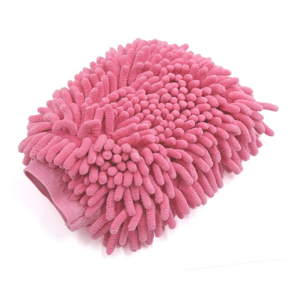 REGALWOVEN  Protective Microfiber Chenille Car Wash Glove Anti Scratch for Auto Vehicle Fushcia