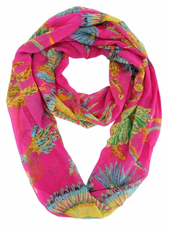 Fuchsia Peacock Print Spring Infinity Scarf