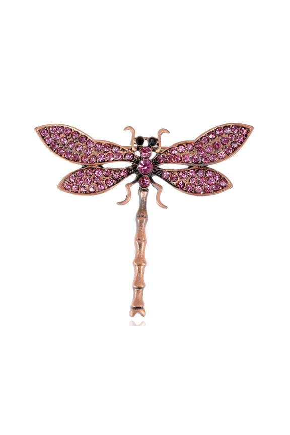 Fuchsia Pink Crystal Rhinestone Dragonfly Brooch Pin