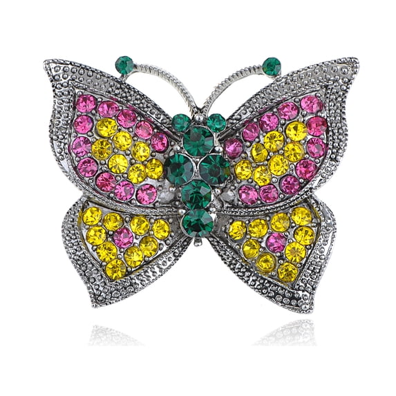 Fuchsia Pink Green Synthetic Lime Crystal Rhinestone Flirty Fun Butterfly Love Pin Brooch