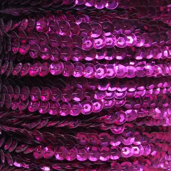 Fuchsia Pink Single Row Trim Cup Sequins 5mm Center Stitched Shiny Metallic Made in USA