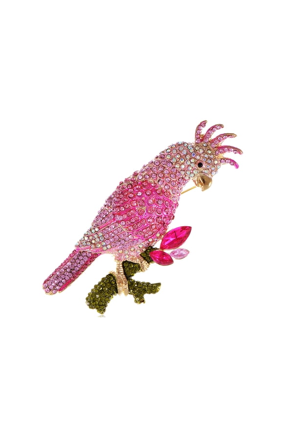 Fuchsia Pink Tropical Parrot Bird Perch Swarovski Crystal Rhinestone Pin Brooch