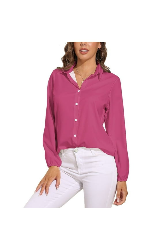 Fuchsia Rose Long Sleeve Blouse Woman Streetwear Casual Shirts Summer Oversize Woman Streetwear Clothing Birthday Present