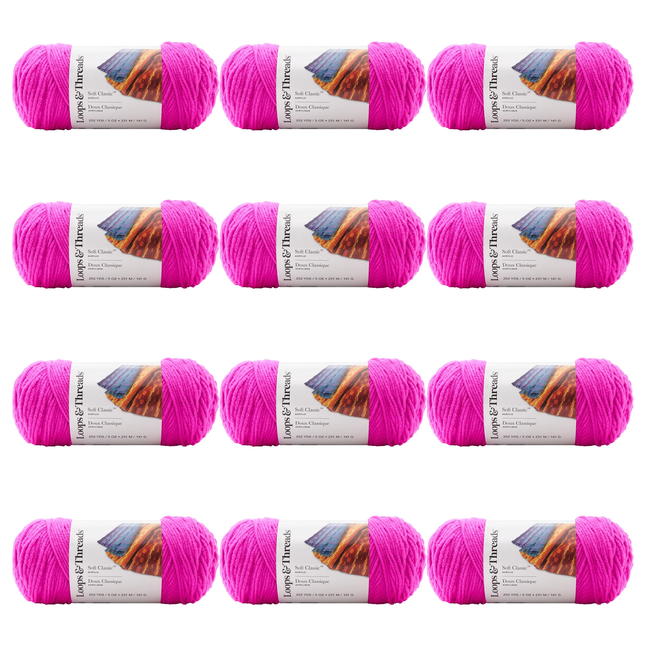 Loops & Threads Fuchsia Soft Classic Neon Yarn - Medium Weight