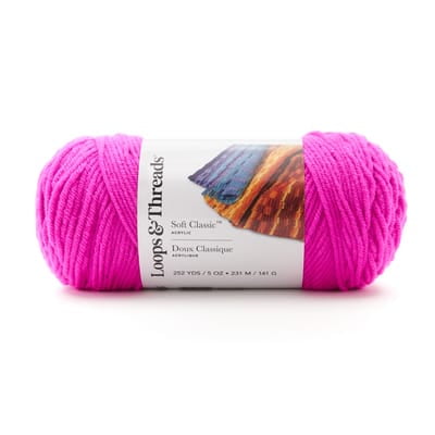 Fuchsia Soft Classic Neon Yarn by Loops & Threads – Medium Weight Yarn for Knitting - Crochet - Weaving - Arts & Crafts - 12 Pack