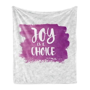 Fuchsia Soft Flannel Fleece Throw Blanket, Joy is a Choice Words on Paintbrush Strokes Positive Design, Cozy Plush for Indoor and Outdoor Use, 50" x 70", Fuchsia White, by Ambesonne
