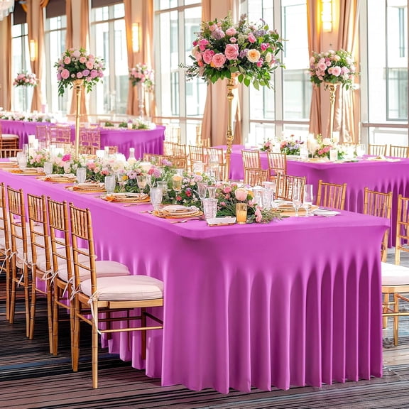 Fuchsia Spandex Tablecloth for 8ft Rectangle Tables, Stretchable Table Cover Skirt for Folding Tables Weddings Parties Banquets Events Trade Shows and Dessert Table