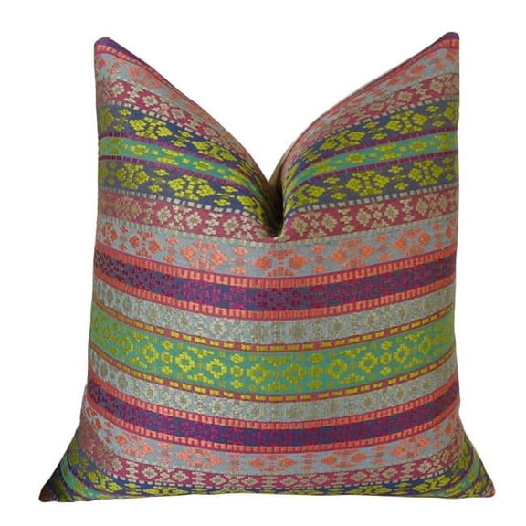 Fuchsia Stripes Handmade Throw Pillow - Magenta - Green & Blue - 18 x 18 in.