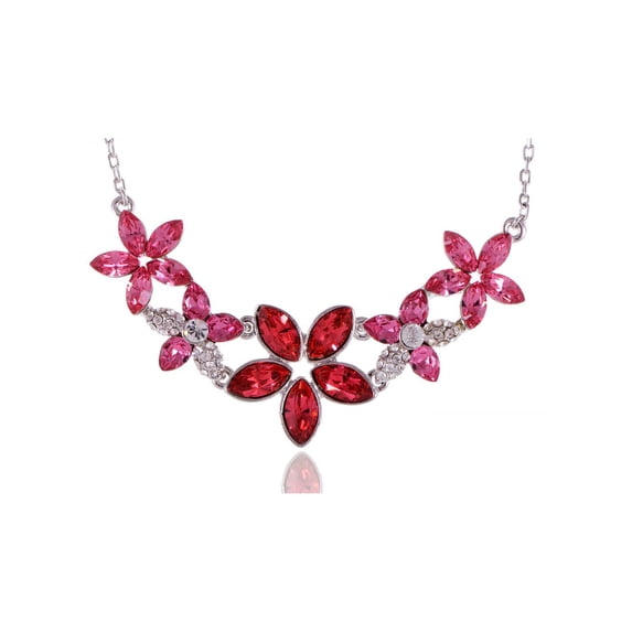Fuchsia Tone Crystal Elements Flower Gathering Rhinestone Necklace