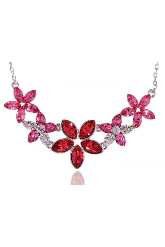 Fuchsia Tone Crystal Elements Flower Gathering Rhinestone Necklace