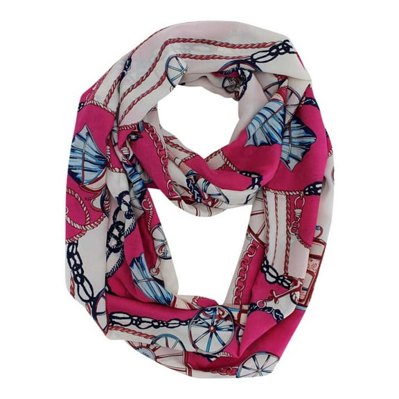Fuchsia Wagon Wheel Nautical Anchor Infinity Scarf