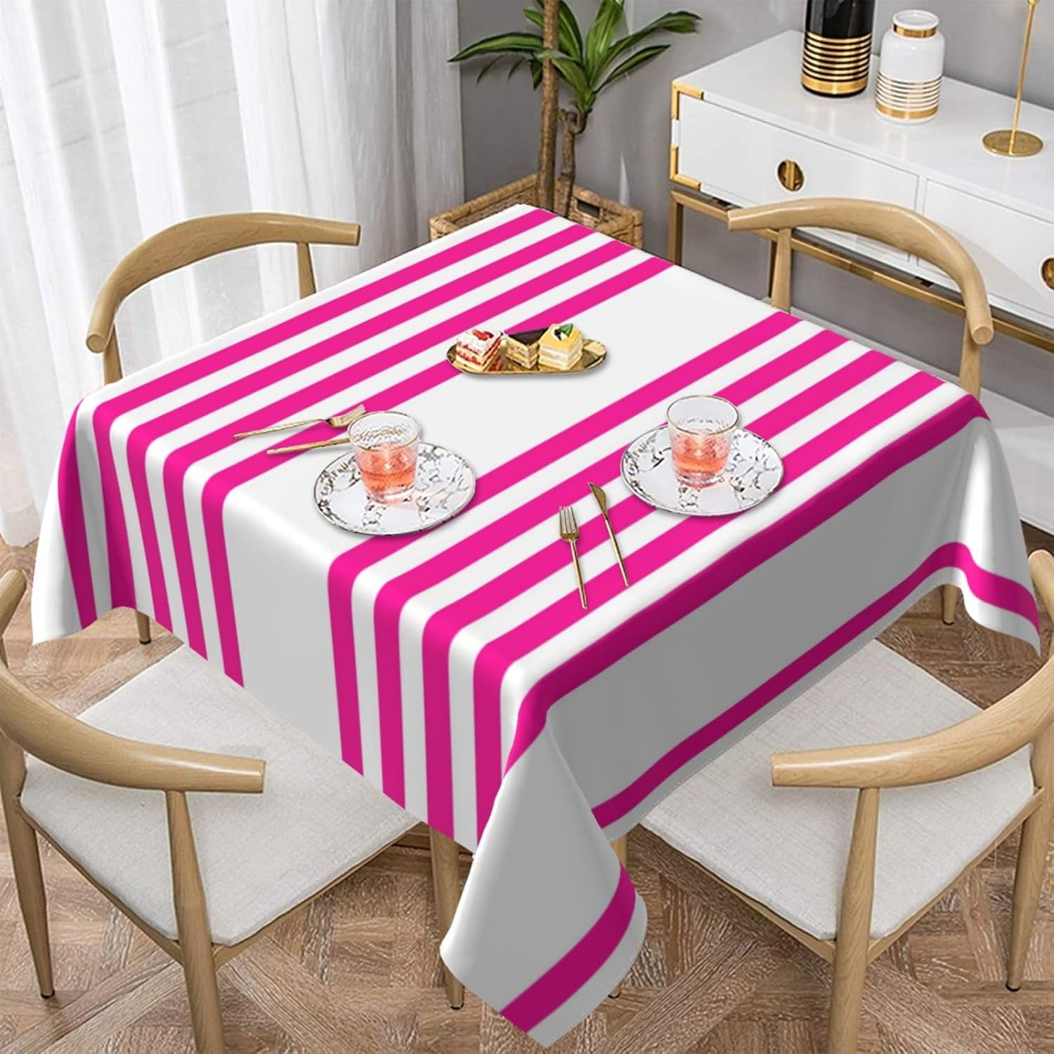 Fuchsia and White Soft Tablecloth Square Dinng Table Covers for Kitchen ...