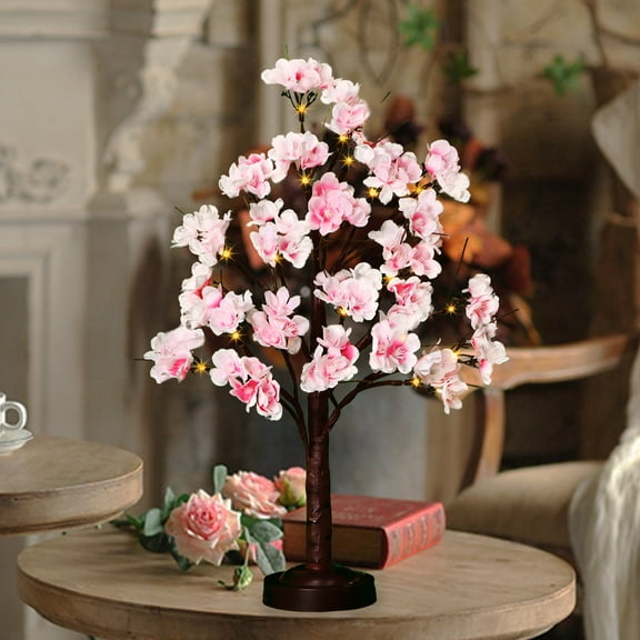 Fuchsun 24 LED Pink Cherry Blossom Tree Light 18 Inches Fairy Tree Lamp 8 Lighting Modes USB / Battery Operated with Timer Decor for Bedroom Wedding Spring