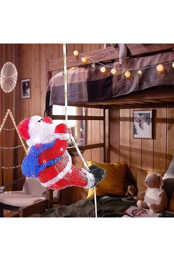 Acrylic Santa Claus with Warm White LED Lights Battery Powered Hanging Light for Living Room Window Christmas Decoration with 6 Hours Timer Waterproof for Indoor Outdoor Use