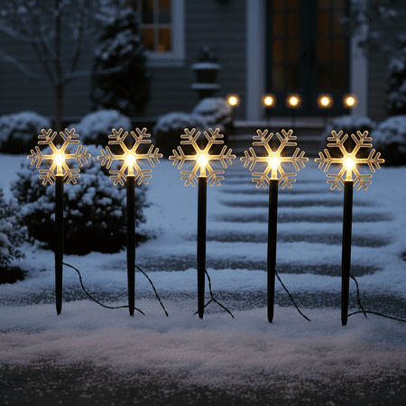 Fuchsun Led Christmas Light Solar Outdoor waterproof Garden Lights 5 Pieces Snowflakes Warm White for Home Decoration