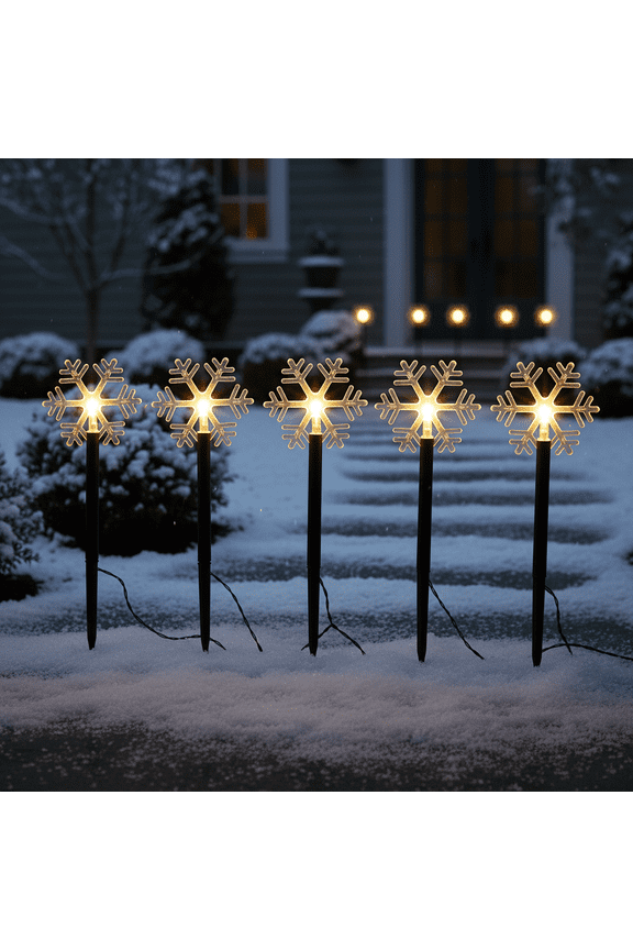 Led Christmas Light Solar Outdoor waterproof Garden Lights 5 Pieces Snowflakes Warm White for Home Decoration