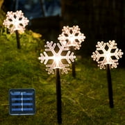 Fuchsun Led Christmas Pathway Light Solar Powered Garden Lights 5 Pieces Snowflakes Warm White for Home Decoration