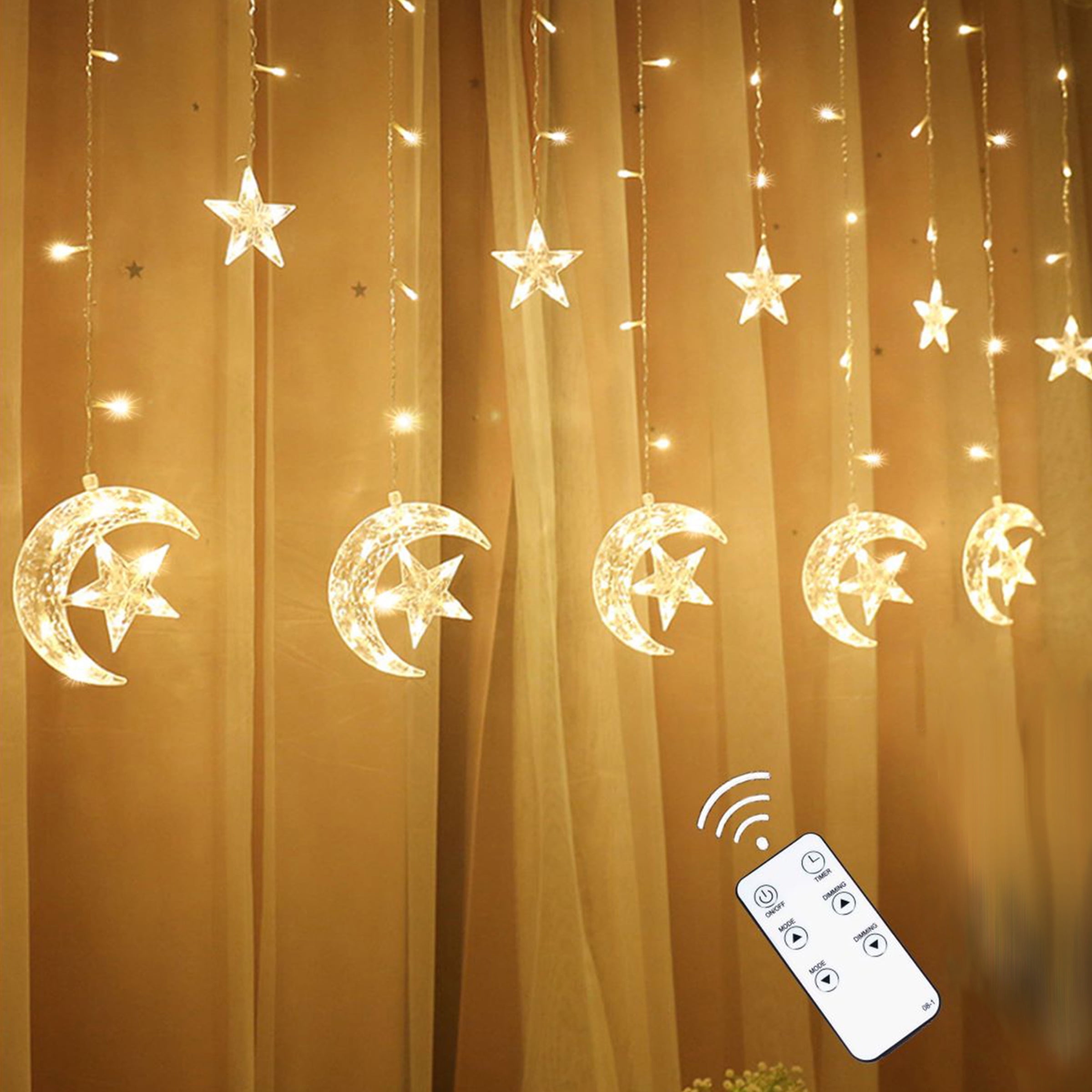 Fuchsun Led Curtain String Light 138 Led Crescent Moon and Star Light with 8 Lighting Modes for Indoor Outdoor (Warm White)