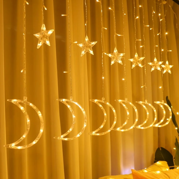 Fuchsun Led Outdoor&Indoor Curtain String Light 138 Led Moon Hanging Light with 8 Lighting Modes USB (Warm White )