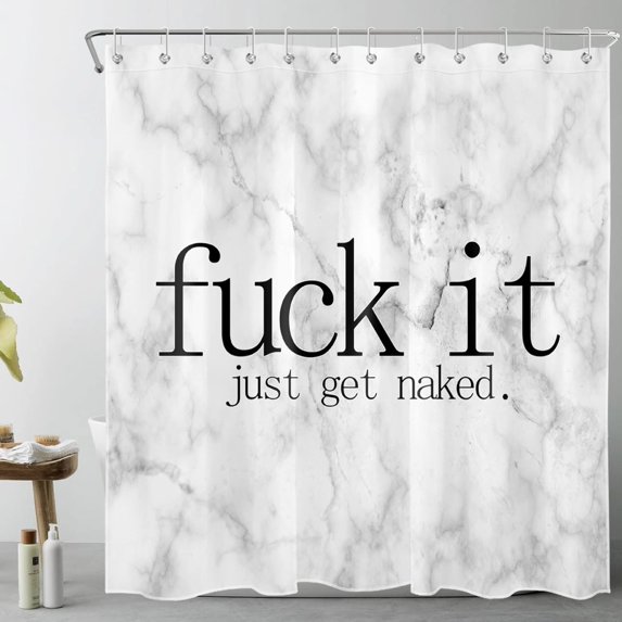 Fuck It Get Naked Shower Curtain Funny Quotes Black White and Grey Marble Shower Curtains for Bathroom Decor with 12 Hooks 72x84 inch Polyester Fabric Bathroom Curtains Shower Set