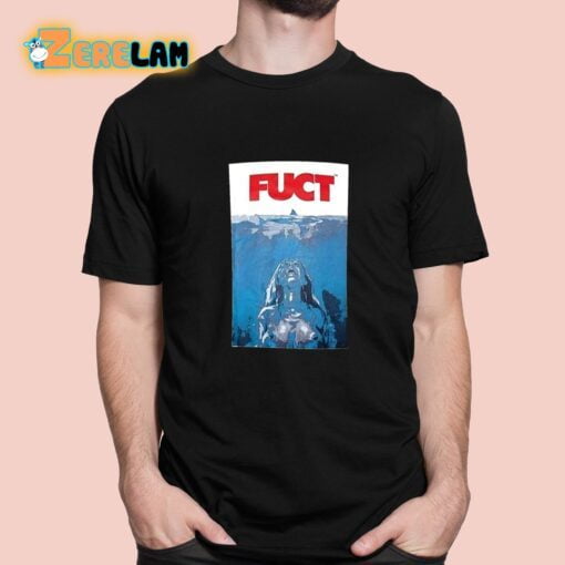 90's～ FUCT ''JAWS'' パロディプリント Tシャツ スカイブルー