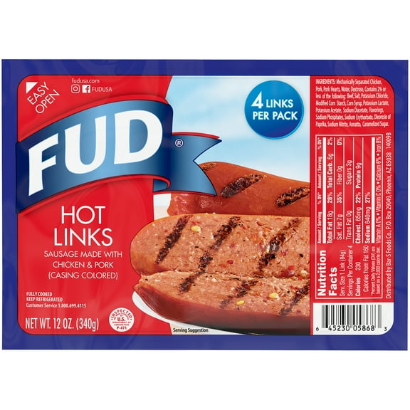 Fud Hot Links Fully Cooked Sausage 12 oz. 4 Count, Refrigerated