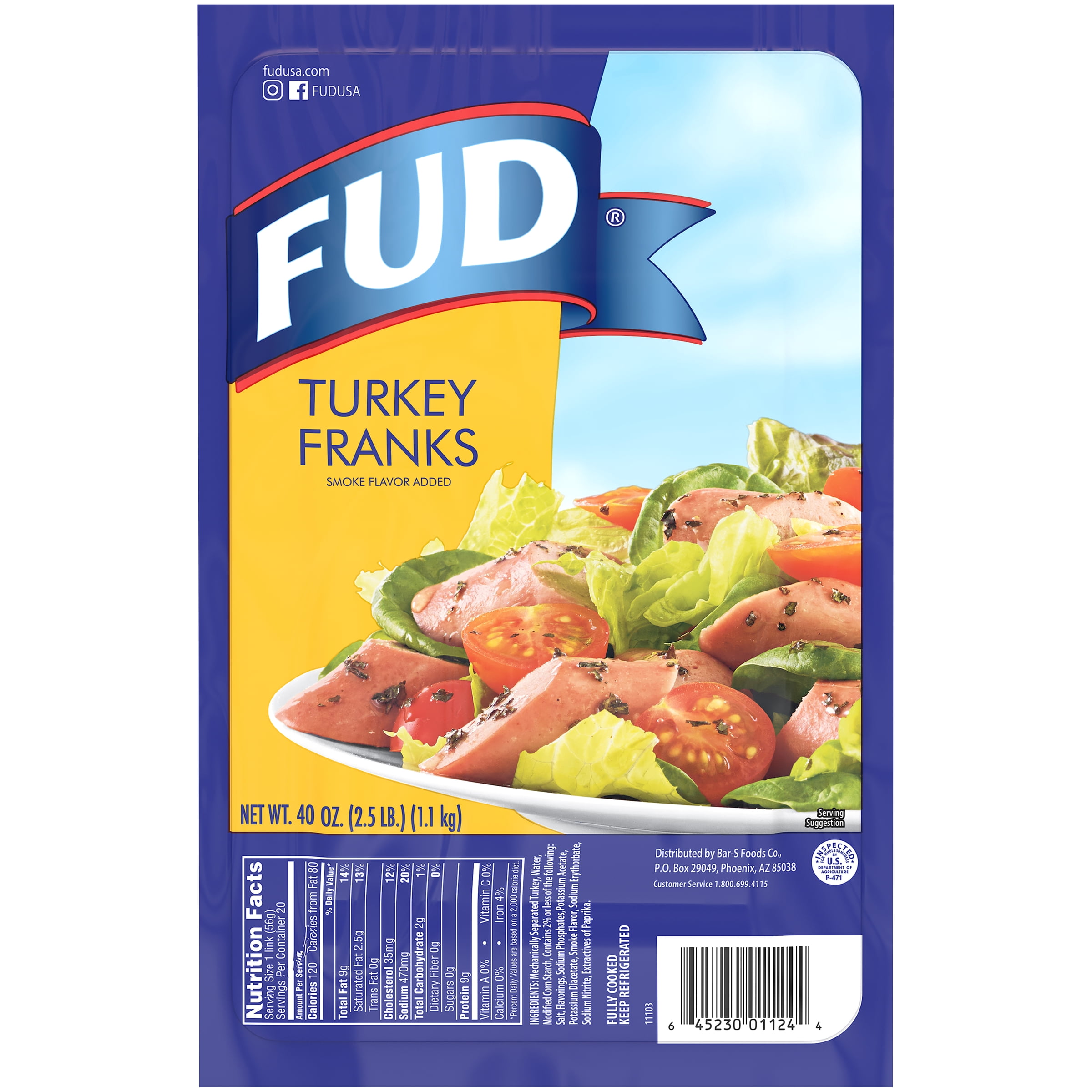 FUD Turkey Franks, Refrigerated, Fully Cooked, Ready-to-Eat, Gluten-Free, Low Fat, Family Size, 40 oz