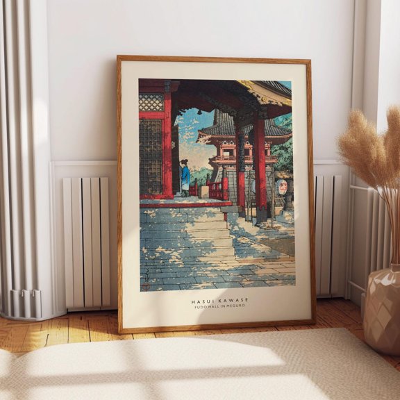Fudo Hall Japanese Woodblock Temple Scene Wall Decor Unframed Paper Print
