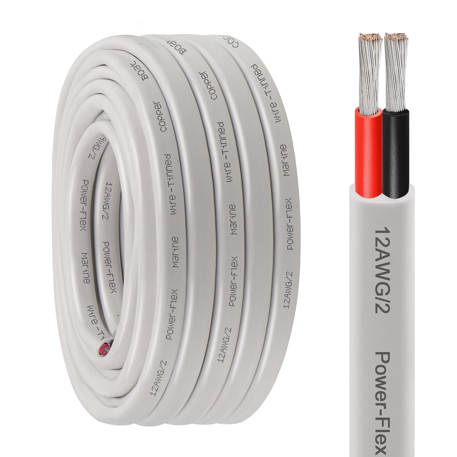 Fudoray 12 Gauge Duplex Marine Wire Tinned Copper Boat Cable - 10ft 12 AWG - OFC Oxygen Free Copper for Boat Speakers Solar Outdoors