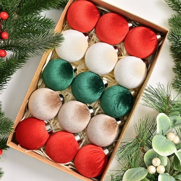 Fuebueo 15Pcs Christmas Tree Ornaments with Velvet, Multicolor Xmas Tree Decorations for Christmas Tree Holiday Wreath Garland Decor Ornaments