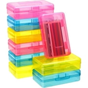 Fuebueo 2 Pack Plastic Pencil Box Large Capacity Pencil Boxes Clear Boxes with Snap-tight Lid Stackable Design and Stylish Office Supplies Storage Organizer Box