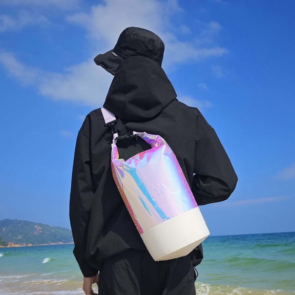 Fuebueo 20L Holographic Waterproof Dry Bag, Iridescent Floating Rafting Backpack for Water Sports, 23 Inch Large Travel Storage Bag for Kayaking, Boating and Beach, Purple