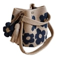 thumbnail image 1 of Fuebueo 7.9 Inch Crochet Summer Handbags, Woven Bucket Bag with Floral Charm and Tassel, Boho Summer Beach Shoulder Bag for Women and Teens, Blue Flower, 1 of 7