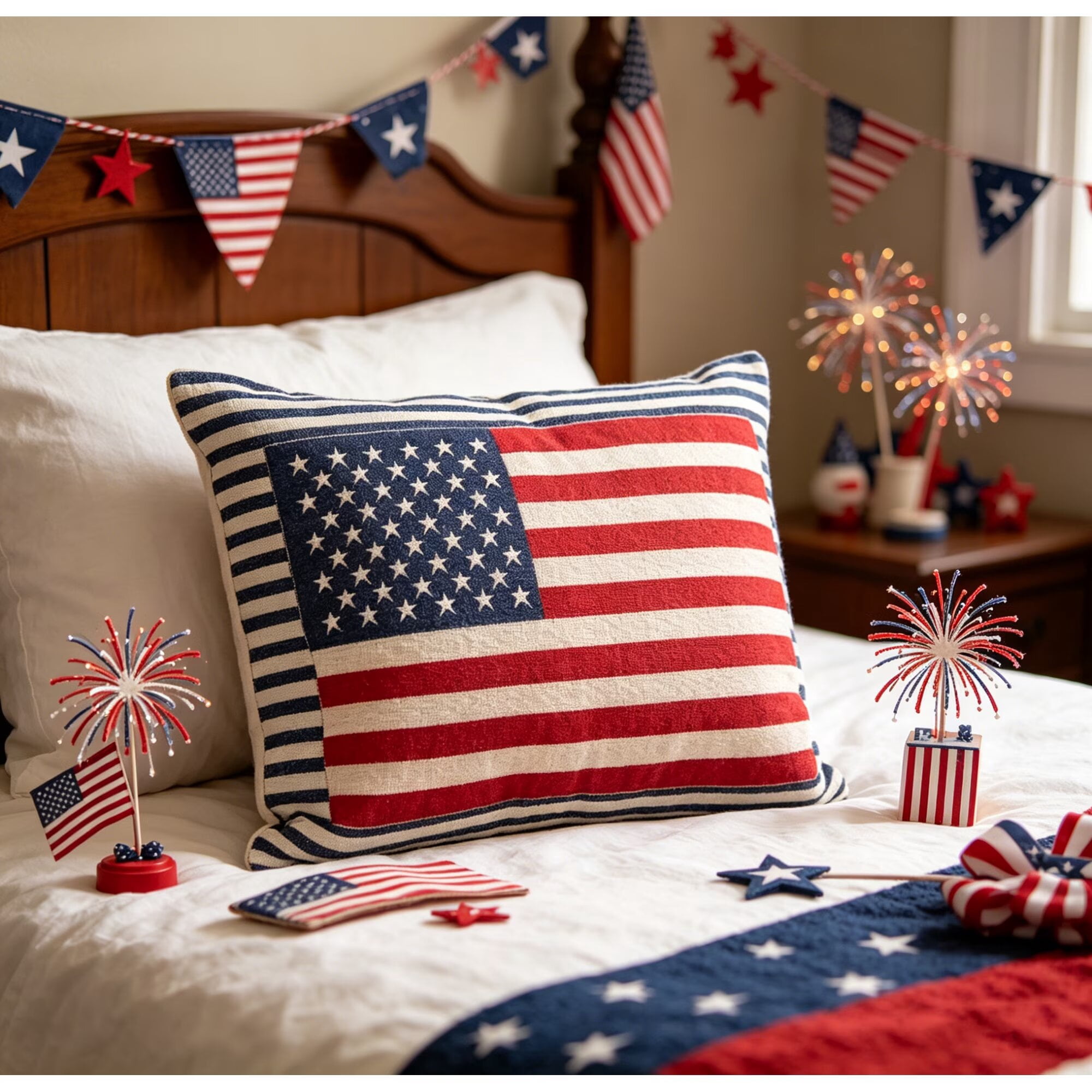 Fuebueo American Flag Throw Pillow, Patriotic Decor for 4th of July, Americana Lumbar Pillow for Couch and Sofa, Stars and Stripes Home Decoration, 15 x 9 Inch