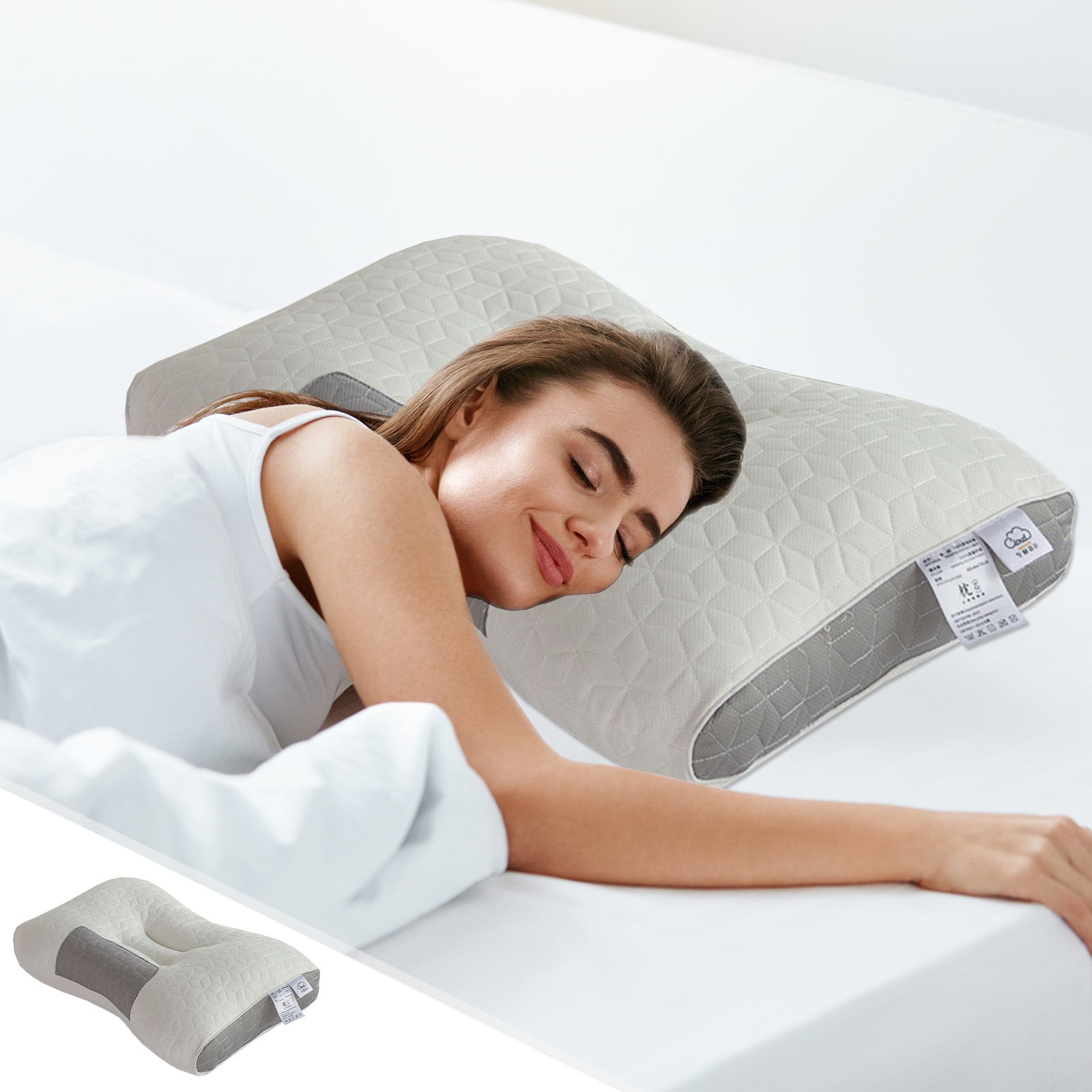 Cervical Neck Pillow With Stretcher – 2-in-1 Memory Foam & Silk Floss, Ergonomic For Side & Back Sleepers, Pain Relief