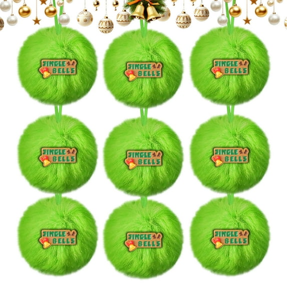 Fuebueo Christmas Ornaments Furry Christmas Ball Ornaments for Xmas Tree Green Christmas Hanging Decorations Soft Faux Fur Pom Pom Ball Ornaments for Home Party Supplies Fireplace Mantel Wall Decor